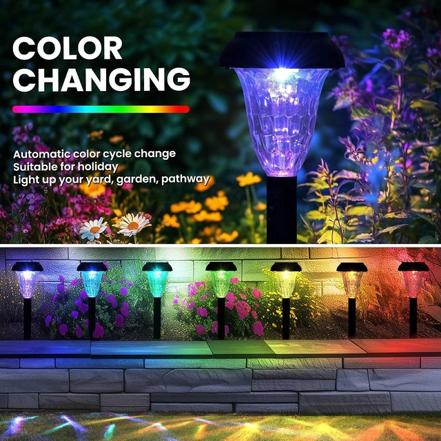 Alt view image 11 of 14 - TISEJOY Solar Pathway Lights Outdoor Waterproof 12 Pack Color Changing Garden Light for Yard Patio Driveway Walkway Lawn Landscape Lighting for Outdoor 4th of July Decorations
