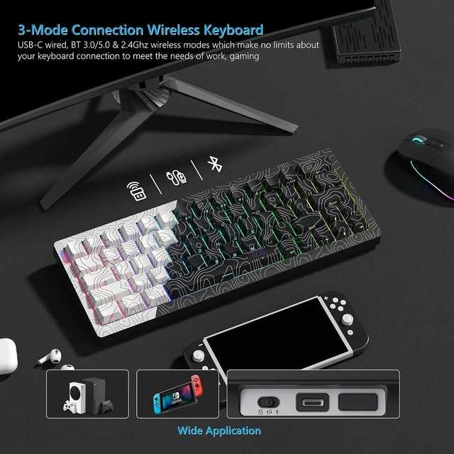 Alt view image 11 of 12 - Womier Wireless Gaming Keyboard 60 Percent with QMK/VIA, Topographic Creamy Mechanical Key Board, RGB Custom Gasket Hot Swappable for Windows & Mac-POM Linear Switch (Q61)