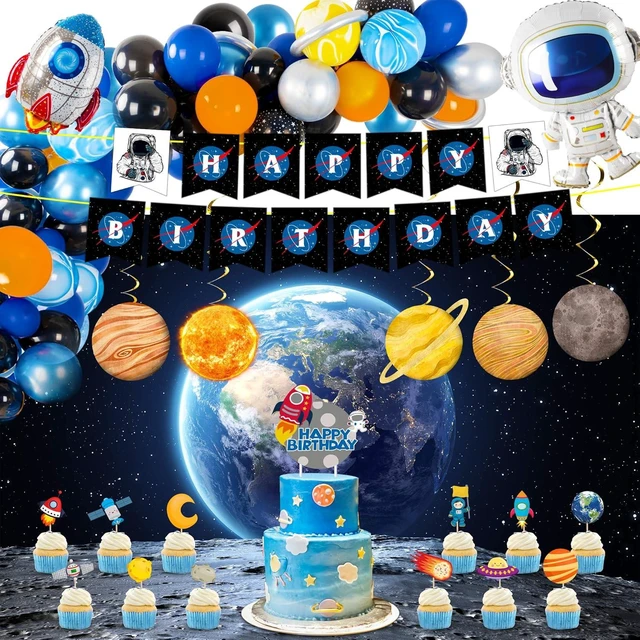 Alt view image 8 of 14 - Outer Space Party Supplies, 87Pcs Party Decorations - Rocket Balloons, Solar System Swirl Decorations, Cupcake Toppers, Astronaut Birthday Banner, Backdrops