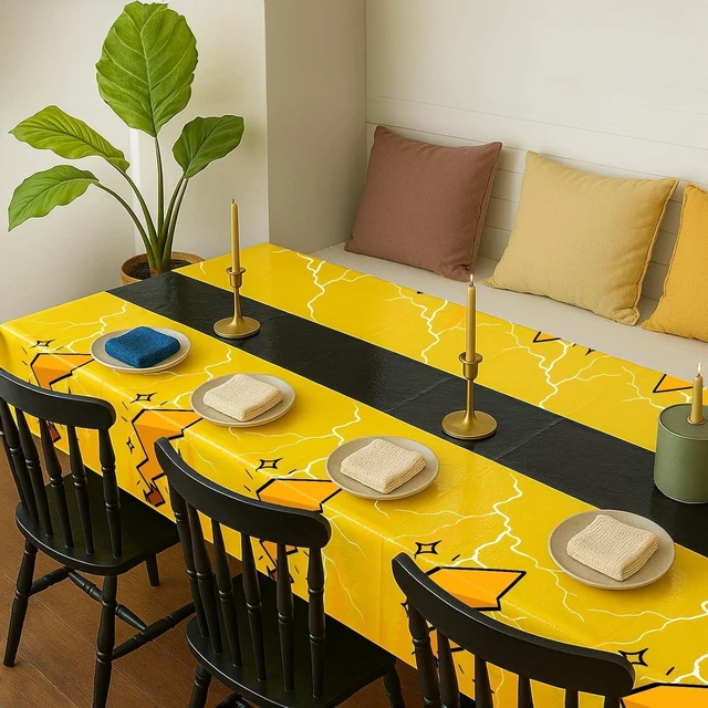 Alt view image 11 of 14 - 16Pcs 2in1 Yellow Cartoon Birthday Party Decorations Tablecloth, 54" x 108" Table Cloth Disposable Rectangle Plastic Table Cover for Kids Baby Shower Party Supplies