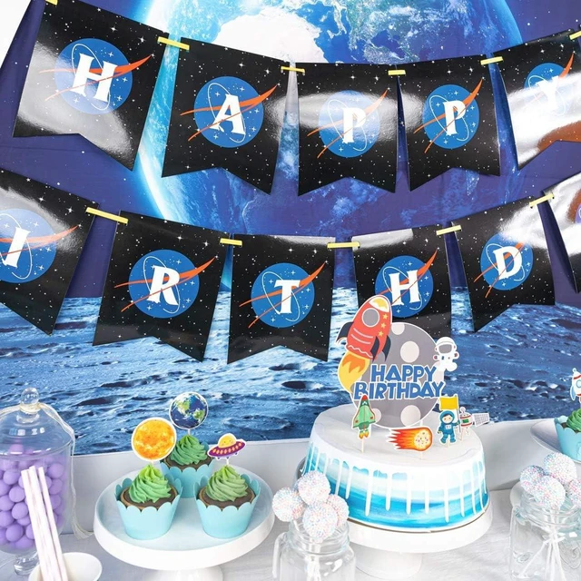 Alt view image 13 of 14 - Outer Space Party Supplies, 87Pcs Party Decorations - Rocket Balloons, Solar System Swirl Decorations, Cupcake Toppers, Astronaut Birthday Banner, Backdrops