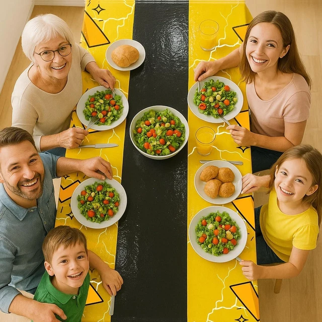 Alt view image 14 of 14 - 16Pcs 2in1 Yellow Cartoon Birthday Party Decorations Tablecloth, 54" x 108" Table Cloth Disposable Rectangle Plastic Table Cover for Kids Baby Shower Party Supplies