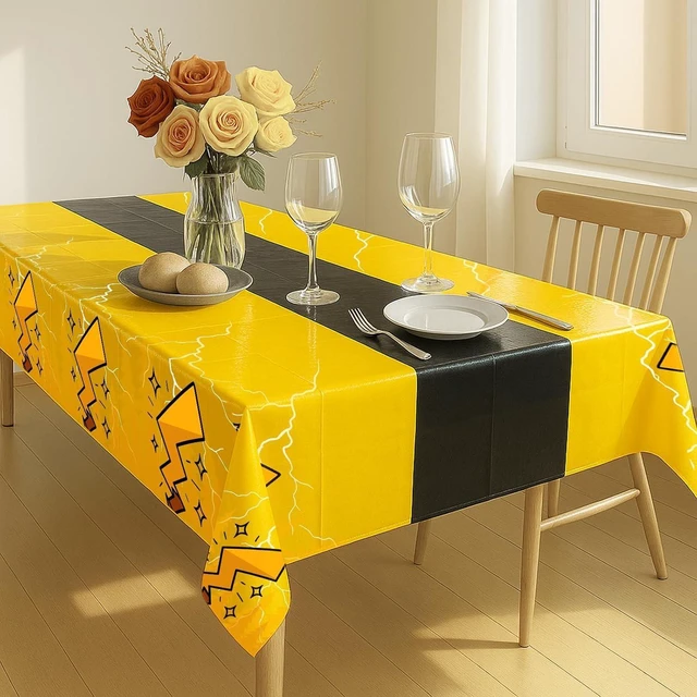 Alt view image 13 of 14 - 16Pcs 2in1 Yellow Cartoon Birthday Party Decorations Tablecloth, 54" x 108" Table Cloth Disposable Rectangle Plastic Table Cover for Kids Baby Shower Party Supplies