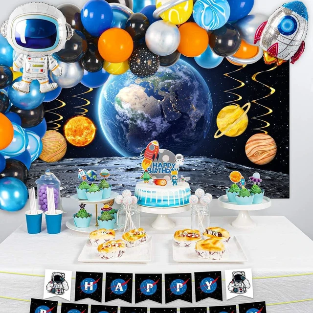 Alt view image 14 of 14 - Outer Space Party Supplies, 87Pcs Party Decorations - Rocket Balloons, Solar System Swirl Decorations, Cupcake Toppers, Astronaut Birthday Banner, Backdrops