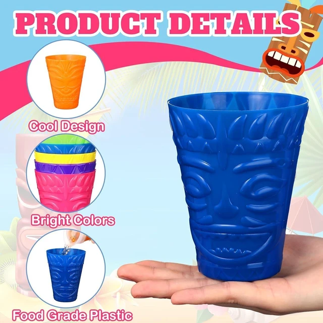 Alt view image 10 of 14 - Domensi 24 Pack Tiki Plastic Cups Bulk 10oz Hawaiian Cups Hard Plastic Material Tiki Statue Drinking Cup for Summer Luau Party Drinkware Supplies