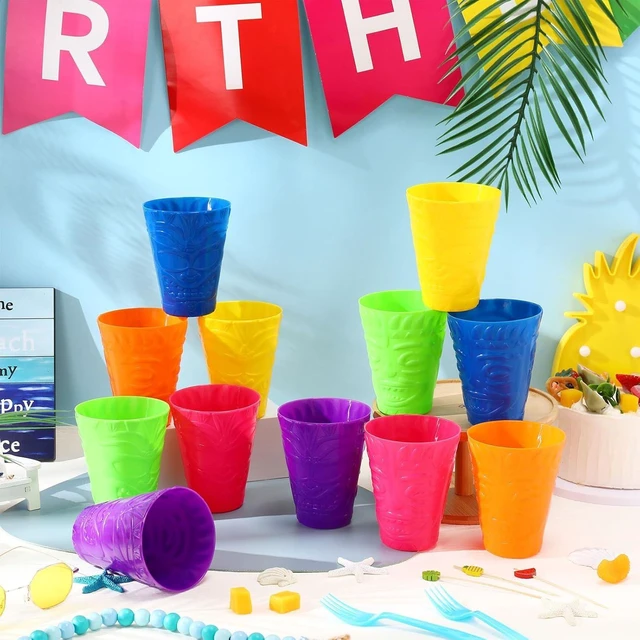 Alt view image 11 of 14 - Domensi 24 Pack Tiki Plastic Cups Bulk 10oz Hawaiian Cups Hard Plastic Material Tiki Statue Drinking Cup for Summer Luau Party Drinkware Supplies