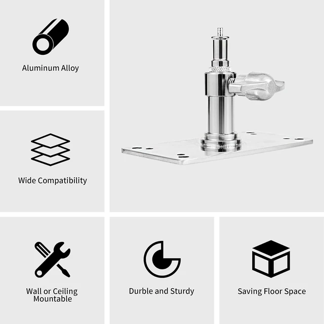 Alt view image 12 of 14 - Meking Overhead Camera Wall Mount, 3.34 inch Baby Wall Plate with 1/4 and 3/8 Screw Photography Ceiling Mount for Video Studio Lighting, Strobe Light, Ring Light, Softbox, Flash