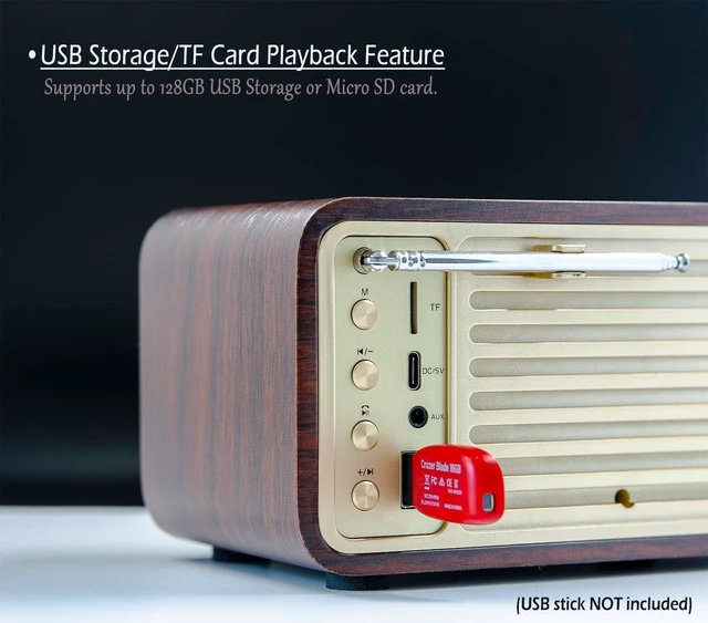 Alt view image 11 of 14 - FM Radio with Bluetooth Retro Bluetooth Speaker Vintage Radio with SD/USB Memory Music Player Function, Wireless Streaming from Smartphone, Up to 10 Hours Playback (Walnut)