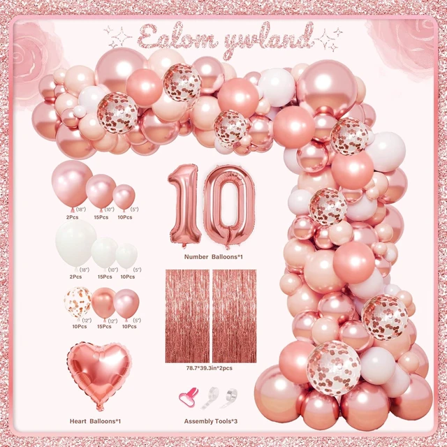 Alt view image 8 of 10 - 10th Birthday Decorations,Double Digits Bday Decor Peace Out Single Digits Backdrop Banner Glitter Cake Topper Tablecloth Balloons Sash Crown Boxes For Rose Gold 10th Girls Pink Bday Party Supplies
