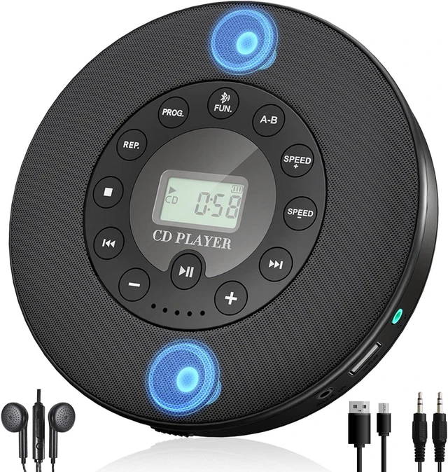 Alt view image 8 of 14 - Lukasa Portable Bluetooth CD Player Built-in Speaker Stereo, Personal MP3 Players Rechargeable Compact Car Disc CD Music Player USB Play Anti-Shock Protection (Black)