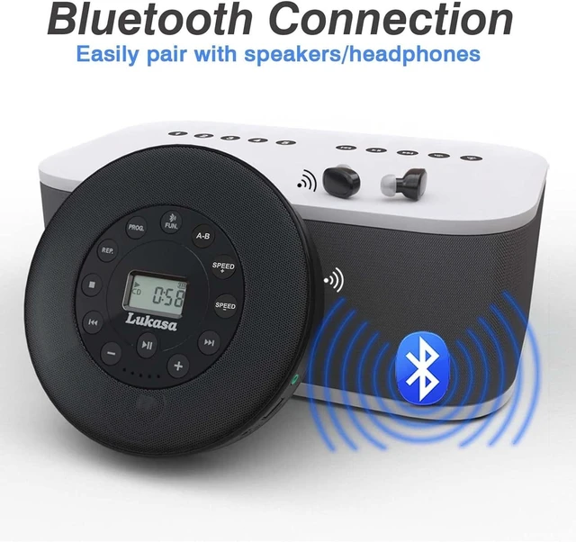 Alt view image 10 of 14 - Lukasa Portable Bluetooth CD Player Built-in Speaker Stereo, Personal MP3 Players Rechargeable Compact Car Disc CD Music Player USB Play Anti-Shock Protection (Black)