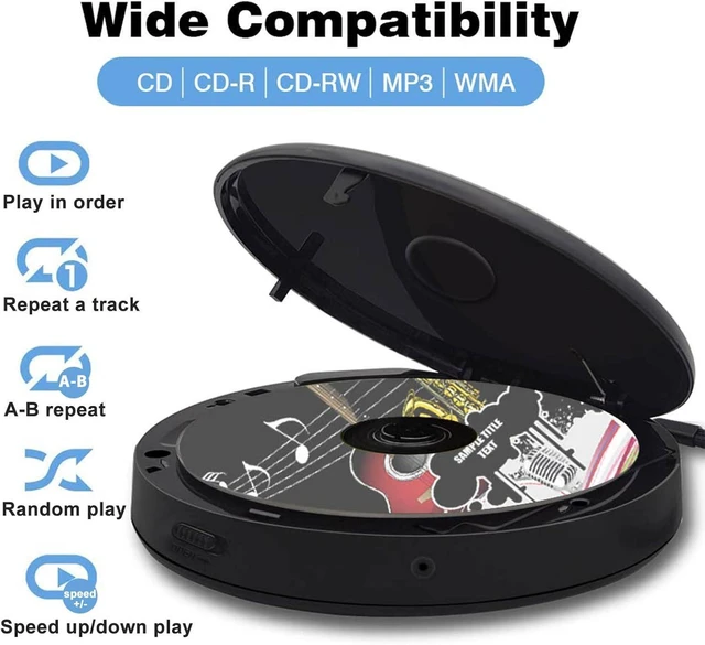 Alt view image 9 of 14 - Lukasa Portable Bluetooth CD Player Built-in Speaker Stereo, Personal MP3 Players Rechargeable Compact Car Disc CD Music Player USB Play Anti-Shock Protection (Black)