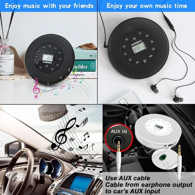Alt view image 14 of 14 - Lukasa Portable Bluetooth CD Player Built-in Speaker Stereo, Personal MP3 Players Rechargeable Compact Car Disc CD Music Player USB Play Anti-Shock Protection (Black)