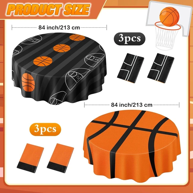 Alt view image 9 of 14 - Funnymoom 6 Pack Round Basketball Tablecloth 84 Inch Plastic Basketball Party Decorations Disposable Table Cloth Washable Disposable Circle Table Cover for Birthday Party Supplies Decoration