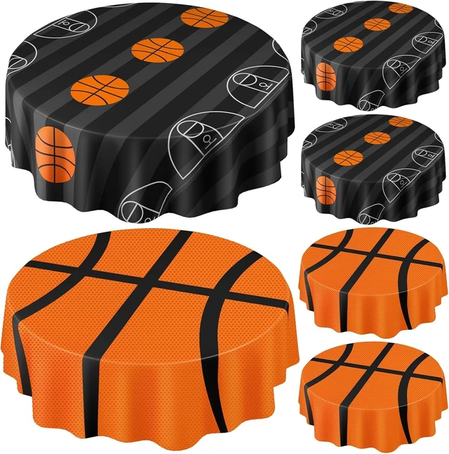 Alt view image 8 of 14 - Funnymoom 6 Pack Round Basketball Tablecloth 84 Inch Plastic Basketball Party Decorations Disposable Table Cloth Washable Disposable Circle Table Cover for Birthday Party Supplies Decoration