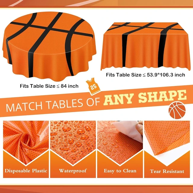 Alt view image 10 of 14 - Funnymoom 6 Pack Round Basketball Tablecloth 84 Inch Plastic Basketball Party Decorations Disposable Table Cloth Washable Disposable Circle Table Cover for Birthday Party Supplies Decoration