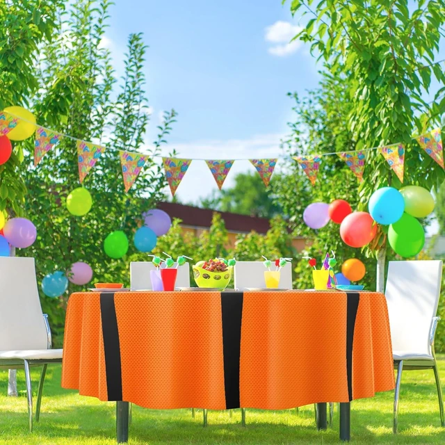 Alt view image 11 of 14 - Funnymoom 6 Pack Round Basketball Tablecloth 84 Inch Plastic Basketball Party Decorations Disposable Table Cloth Washable Disposable Circle Table Cover for Birthday Party Supplies Decoration