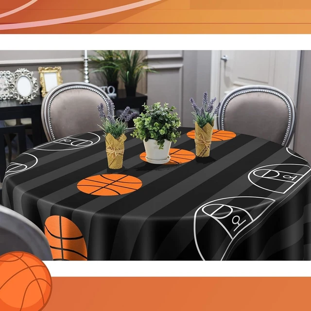 Alt view image 12 of 14 - Funnymoom 6 Pack Round Basketball Tablecloth 84 Inch Plastic Basketball Party Decorations Disposable Table Cloth Washable Disposable Circle Table Cover for Birthday Party Supplies Decoration