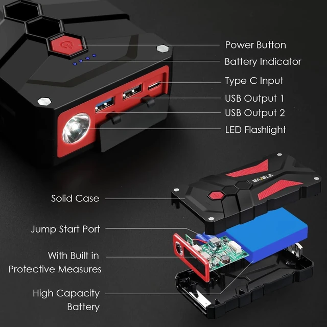 Alt view image 12 of 12 - Jump Starter Car Jump Starter Auto Battery Booster Pack 5000A Peak 12V with USB-C Quick Charge,Lithium Jump Box with LED Light(Up to 7.0L Gas or 5.5L Diesel Engine)
