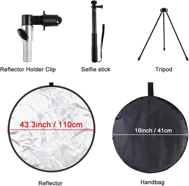 Alt view image 8 of 12 - 43 Inch/110 Centimeter Light Reflector 5-in-1 Collapsible Photography Reflectors kit with Metal Clamp and Light Stand for Studio Lighting Outdoor Shooting (Silver/Gold/White/Black/Translucent)