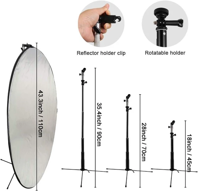 Alt view image 11 of 12 - 43 Inch/110 Centimeter Light Reflector 5-in-1 Collapsible Photography Reflectors kit with Metal Clamp and Light Stand for Studio Lighting Outdoor Shooting (Silver/Gold/White/Black/Translucent)