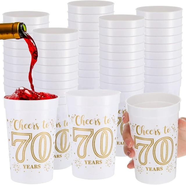 Alt view image 8 of 14 - Lallisa 40 Pcs 70th Birthday Cups Bulk 16 oz Cheers to 70 Years Plastic Party Cups Stadium 70th Birthday Decorations Party Favors Anniversary Supplies for Men and Women, Gold and White