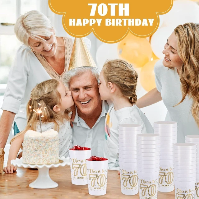 Alt view image 10 of 14 - Lallisa 40 Pcs 70th Birthday Cups Bulk 16 oz Cheers to 70 Years Plastic Party Cups Stadium 70th Birthday Decorations Party Favors Anniversary Supplies for Men and Women, Gold and White