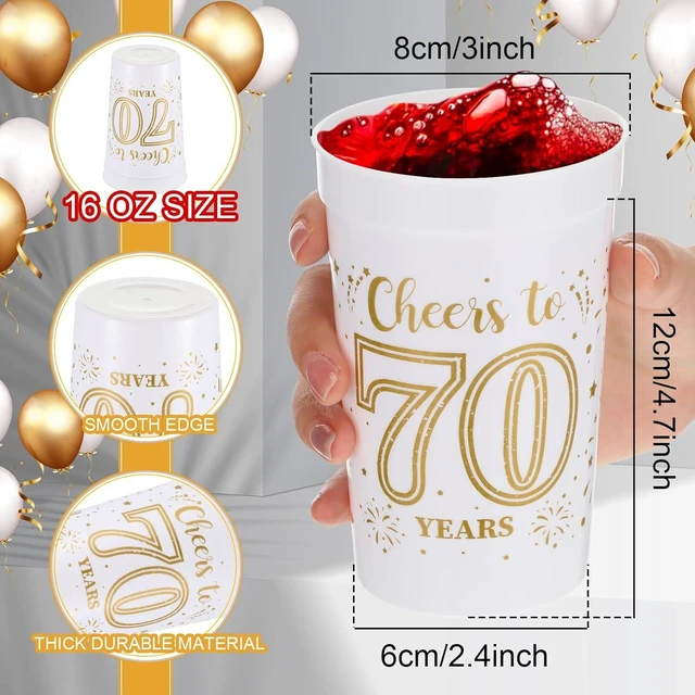 Alt view image 9 of 14 - Lallisa 40 Pcs 70th Birthday Cups Bulk 16 oz Cheers to 70 Years Plastic Party Cups Stadium 70th Birthday Decorations Party Favors Anniversary Supplies for Men and Women, Gold and White