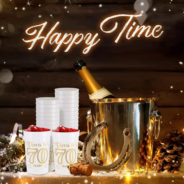 Alt view image 12 of 14 - Lallisa 40 Pcs 70th Birthday Cups Bulk 16 oz Cheers to 70 Years Plastic Party Cups Stadium 70th Birthday Decorations Party Favors Anniversary Supplies for Men and Women, Gold and White