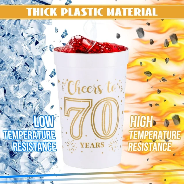 Alt view image 11 of 14 - Lallisa 40 Pcs 70th Birthday Cups Bulk 16 oz Cheers to 70 Years Plastic Party Cups Stadium 70th Birthday Decorations Party Favors Anniversary Supplies for Men and Women, Gold and White