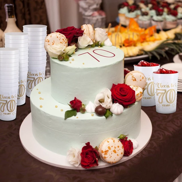 Alt view image 13 of 14 - Lallisa 40 Pcs 70th Birthday Cups Bulk 16 oz Cheers to 70 Years Plastic Party Cups Stadium 70th Birthday Decorations Party Favors Anniversary Supplies for Men and Women, Gold and White