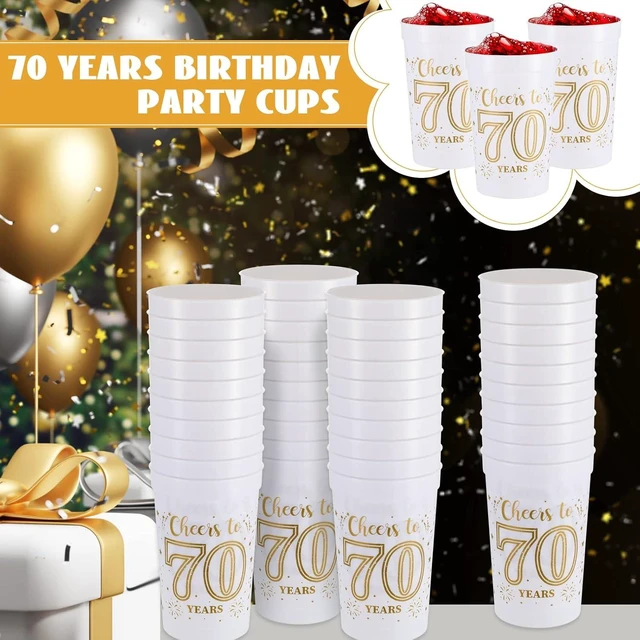 Alt view image 14 of 14 - Lallisa 40 Pcs 70th Birthday Cups Bulk 16 oz Cheers to 70 Years Plastic Party Cups Stadium 70th Birthday Decorations Party Favors Anniversary Supplies for Men and Women, Gold and White