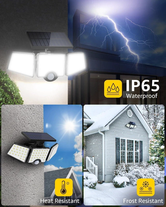 Alt view image 11 of 14 - LE Solar Lights for Outside, Solar Lights Outdoor with Motion Sensor, WL4000 High Brightness, 3 Adjustable Heads 270° Wide Lighting Angle, IP65 Waterproof, Wireless Wall Lamp for Yard Garage, 2 Packs
