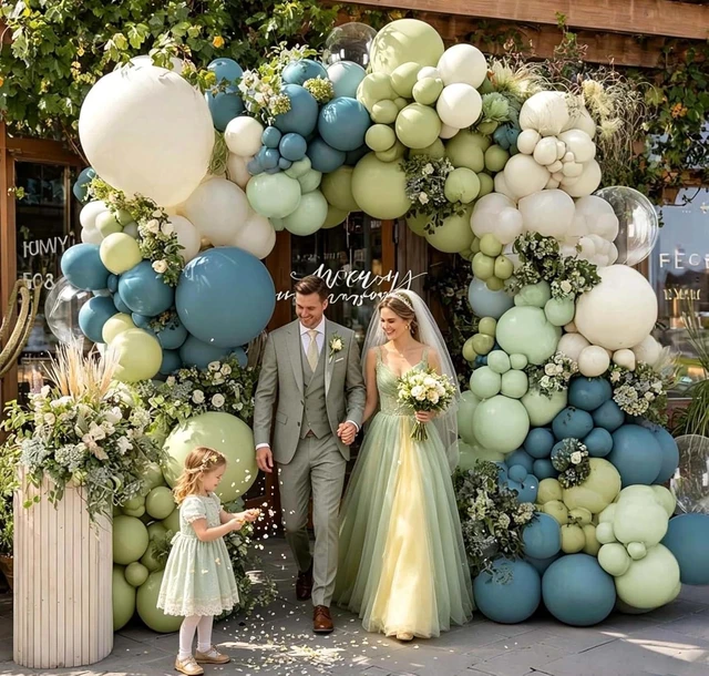 Alt view image 9 of 14 - Blue Green Balloon Arch Kit Double Stuffed Dusty Light Green Slate Blue White Pastel Olive Balloon Garland with Clear Bobo for Baby Shower Bridal Wedding Birthday Gender Reveal Goose Party Decor