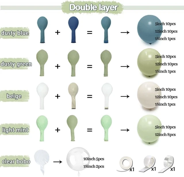 Alt view image 11 of 14 - Blue Green Balloon Arch Kit Double Stuffed Dusty Light Green Slate Blue White Pastel Olive Balloon Garland with Clear Bobo for Baby Shower Bridal Wedding Birthday Gender Reveal Goose Party Decor