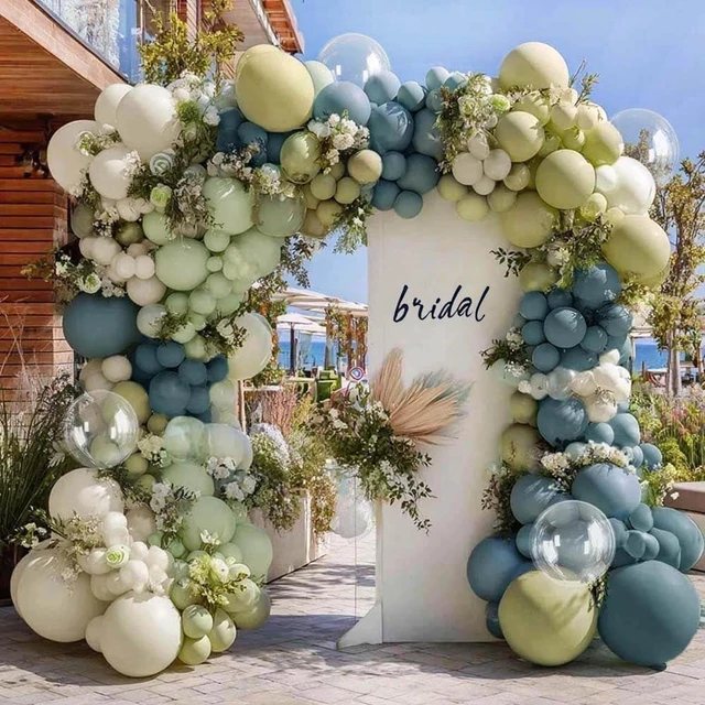 Alt view image 8 of 14 - Blue Green Balloon Arch Kit Double Stuffed Dusty Light Green Slate Blue White Pastel Olive Balloon Garland with Clear Bobo for Baby Shower Bridal Wedding Birthday Gender Reveal Goose Party Decor