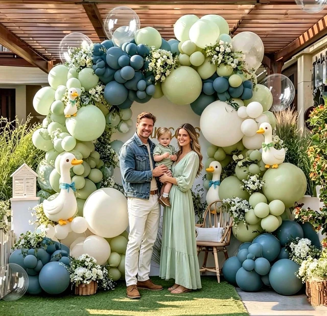 Alt view image 13 of 14 - Blue Green Balloon Arch Kit Double Stuffed Dusty Light Green Slate Blue White Pastel Olive Balloon Garland with Clear Bobo for Baby Shower Bridal Wedding Birthday Gender Reveal Goose Party Decor