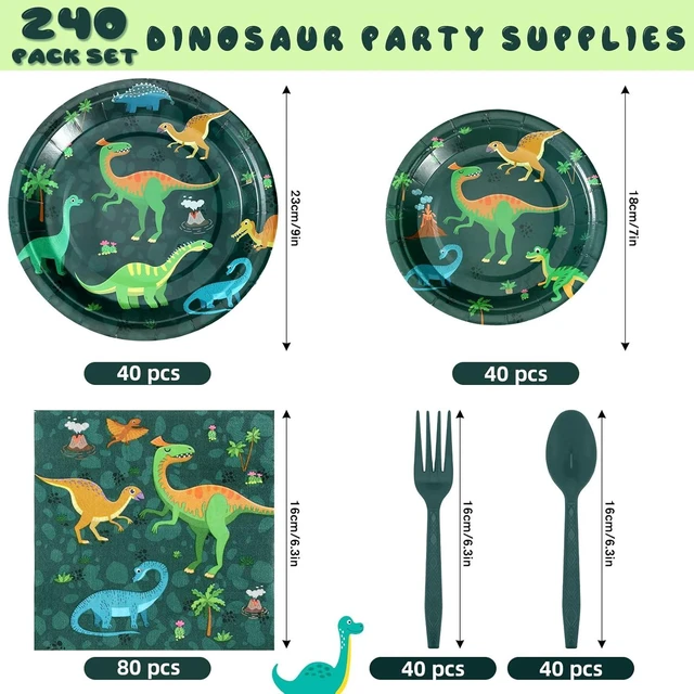 Alt view image 8 of 12 - Yingzhao 240 Pcs Three Rex Birthday Decorations Boy Party Set, 3 Rex Birthday Decorations Boys, Serves 40 Guests, for Dinosaur Theme 3rd Party Supplies