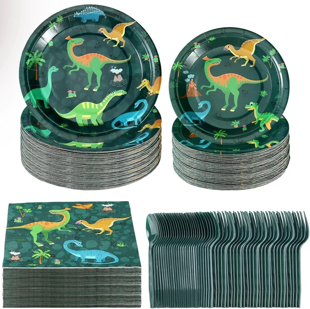 Alt view image 7 of 12 - Yingzhao 240 Pcs Three Rex Birthday Decorations Boy Party Set, 3 Rex Birthday Decorations Boys, Serves 40 Guests, for Dinosaur Theme 3rd Party Supplies