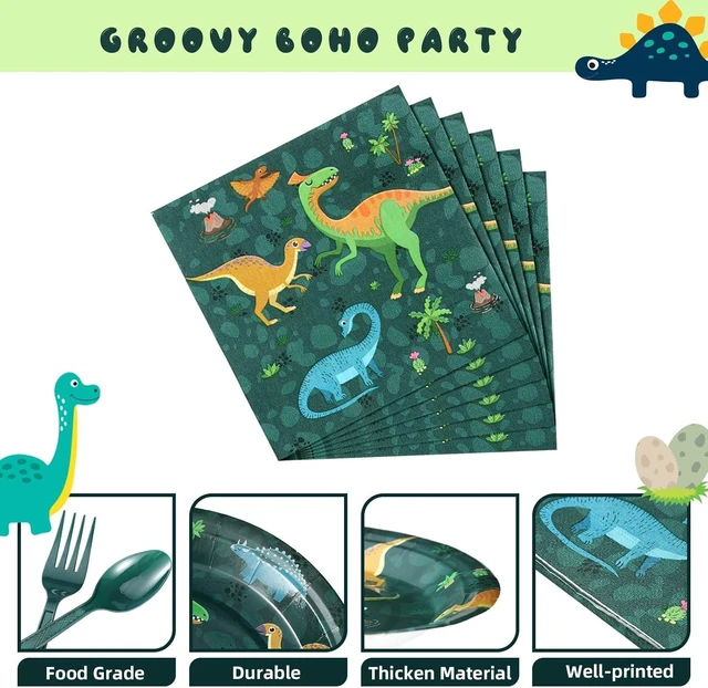 Alt view image 9 of 12 - Yingzhao 240 Pcs Three Rex Birthday Decorations Boy Party Set, 3 Rex Birthday Decorations Boys, Serves 40 Guests, for Dinosaur Theme 3rd Party Supplies