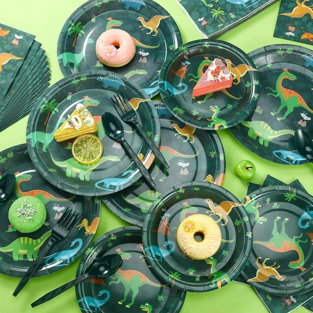 Alt view image 12 of 12 - Yingzhao 240 Pcs Three Rex Birthday Decorations Boy Party Set, 3 Rex Birthday Decorations Boys, Serves 40 Guests, for Dinosaur Theme 3rd Party Supplies