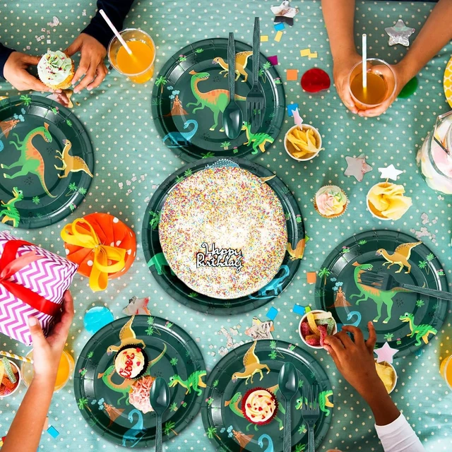 Alt view image 11 of 12 - Yingzhao 240 Pcs Three Rex Birthday Decorations Boy Party Set, 3 Rex Birthday Decorations Boys, Serves 40 Guests, for Dinosaur Theme 3rd Party Supplies