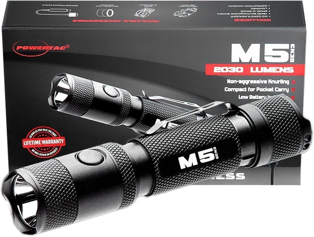 Alt view image 8 of 14 - PowerTac M5-G3 2030 Lumens Rechargeable Tactical Flashlight, 330M Throw with Magnetic Charging and Dual Switch, LED Flashlight for Outdoor Emergency