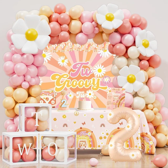 Alt view image 7 of 12 - YJDFWAUT Two Groovy Party Decorations, Two Groovy Birthday Party Supplies, Daisy Groovy 2nd Birthday Décor, Daisy Boho Rainbow Second Bday Decor for Baby Girl