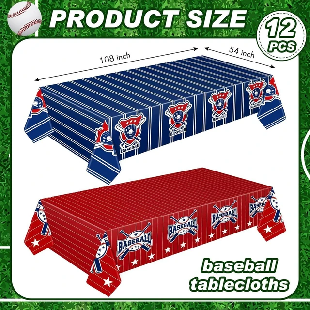 Alt view image 9 of 14 - Mixweer 12 Pcs Baseball Plastic Tablecloth Birthday Party Decorations 54 x 108 Inch Baseball Field Rectangular Plastic Table Cover for Sports Theme Fan Sports Event Game Day Birthday Party Supplies