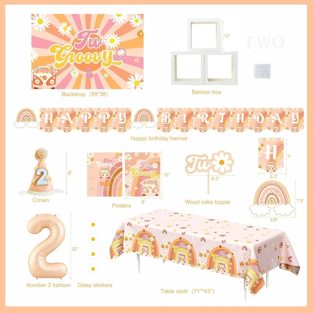 Alt view image 8 of 12 - YJDFWAUT Two Groovy Party Decorations, Two Groovy Birthday Party Supplies, Daisy Groovy 2nd Birthday Décor, Daisy Boho Rainbow Second Bday Decor for Baby Girl