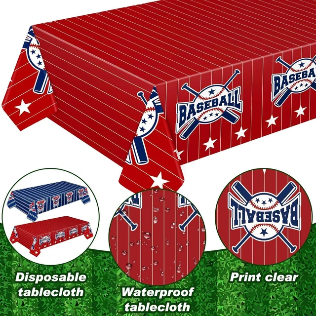 Alt view image 10 of 14 - Mixweer 12 Pcs Baseball Plastic Tablecloth Birthday Party Decorations 54 x 108 Inch Baseball Field Rectangular Plastic Table Cover for Sports Theme Fan Sports Event Game Day Birthday Party Supplies