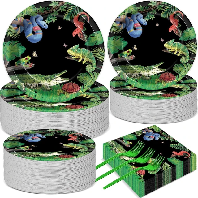 Alt view image 8 of 14 - 50 Guests Reptile Snake Party Plates and Napkins Party Supplies Jungle Swamp Snake Turtle Birthday Party Decorations Disposable Tableware Set Lizard Baby Shower Dinnerware Favor for Kids, 200PCS