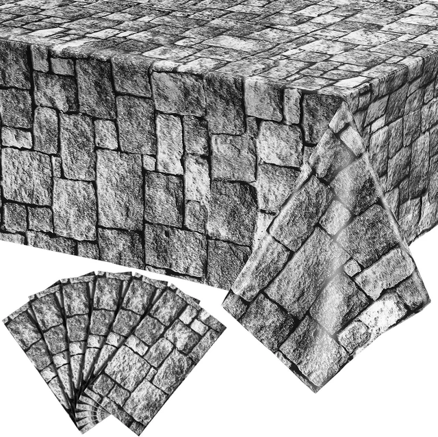 Alt view image 5 of 8 - Irenare Halloween Stone Wall Tablecloths, Medieval Castle Party Decorations Supplies Disposable Plastic Brick Stone Tablecloth Brick Wall Table Covers for Birthday Party Favors(6 Pack,108 x 54 Inch)