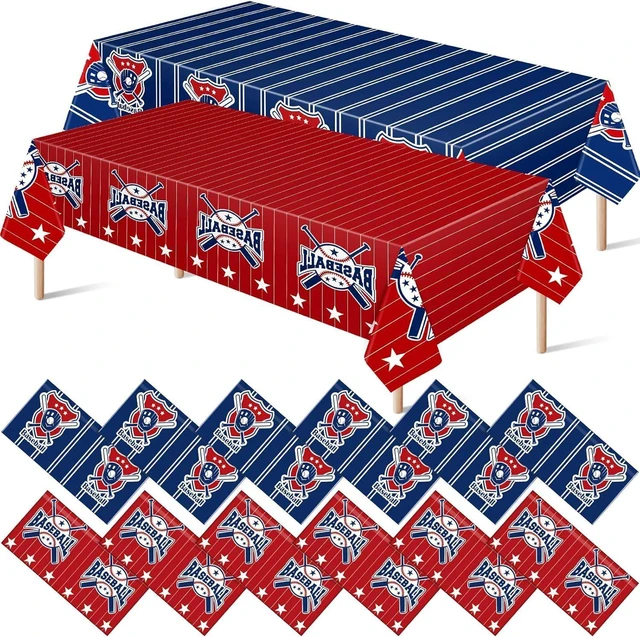 Alt view image 8 of 14 - Mixweer 12 Pcs Baseball Plastic Tablecloth Birthday Party Decorations 54 x 108 Inch Baseball Field Rectangular Plastic Table Cover for Sports Theme Fan Sports Event Game Day Birthday Party Supplies